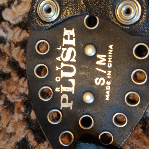 Royal Plush black leather belt with silver hardware and blue crystals throughout - Picture 5 of 5